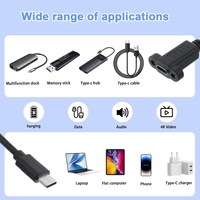 Câble d'extension USB 3.2 Type-C mâle-femelle à montage sur panneau, toutes fonctions, charge PD 100W avec vis