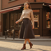 Jupe évasée trapèze mi-longue en mélange de laine tricotée respirante personnalisée pour femme, idéale pour le bureau et le quotidien en ville en automne