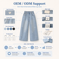 Jeans pour filles avec broderie en forme de cœur, taille haute élastique, jambes larges, pantalon en denim pour enfants, fabrication sur mesure, étiquette privée OEM