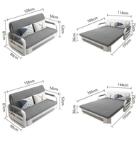 Ensemble de meubles d'appartement : Canapé-lit extensible et inclinable avec rangement, design moderne, rembourrage en éponge, revêtement en tissu, structure métallique