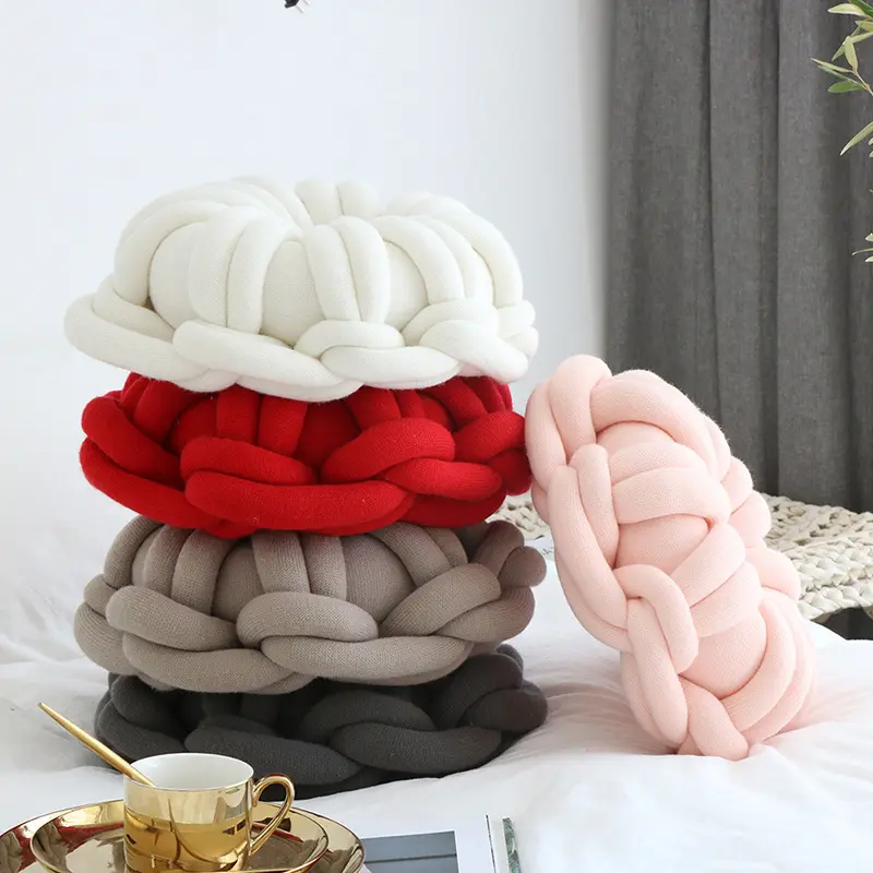 KLE Chunky Handmade Round Decorative Knot Pillow Case Cushion for Home Living Room Sofa