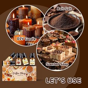 Ensemble d'huiles parfumées pour bougies et savons : café moka, expresso, chocolat, biscotti aux amandes, noisettes grillées, gaufre dorée - Product Image 4