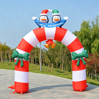 Arche gonflable de Noël en tissu Oxford Longgang, motif pingouin, rayures canne à sucre et nœud, résistante à l'eau pour entrée extérieure des fêtes