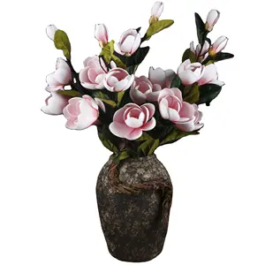 Flores artificiales de plástico de alta calidad, plantas de simulación de magnolia para decoración de jarrones de suelo, PU, 4 cabezales