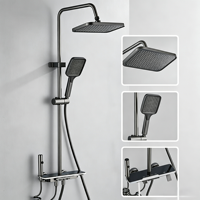 Ensemble de douche mural thermostatique numérique LED de luxe contemporain avec robinet en aluminium et valve en céramique pour douche pluie