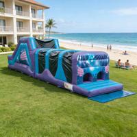 Parcours d'obstacles gonflable sur le thème de la nuit tropicale, en PVC, respectueux de l'environnement, équipement de jeu d'aventure pour les fêtes de plage pour enfants