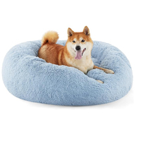 Lit pour chien apaisant en peluche anti-anxiété en forme de beignet, tendance hiver, doux, confortable, rond, lavable, en fausse fourrure pour chien et chat