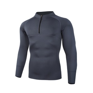 Camiseta Deportiva Blanca para Hombre con Cuello de Cremallera, Manga Larga, Camiseta Atlética de Poliéster para Entrenamiento en el Gimnasio - Product Image 3