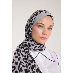 Pure Tone Shawl - Leopard Pattern - Soft Gray - Black - Leopard Pattern - Soft Gray - Black - Product Image 2