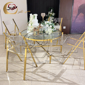 Table basse ronde en acrylique transparent de conception contemporaine avec cadre doré luxueux, romantique et élégant pour le salon - Product Image 5