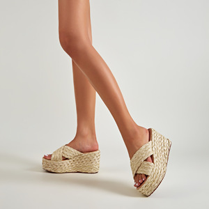 Sandalias de cuña con plataforma de paja, punta abierta, sin cordones, para verano, que aumentan la altura - Product Image 2
