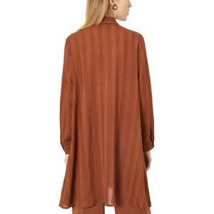 Wholesale Women Brown Turn Down Collar <strong>Long</strong> <strong>Sleeve</strong> Button up Loose <strong>Tunic</strong> <strong>Tops</strong> - Product Image 4