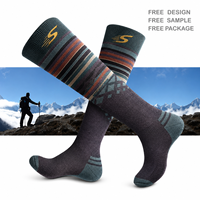 Chaussettes de ski en laine mérinos sur mesure, longues, anti-froid, très élastiques, pour l'alpinisme en extérieur, avec logo intégré