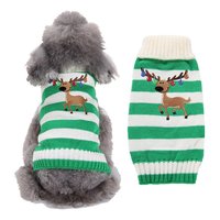 Pull tricoté rayé pour chien motif renne de Noël, col roulé doux, vêtements de fête mignons pour chiot, vente en gros de vêtements pour animaux de compagnie