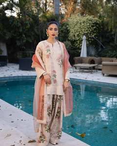 Fatema Fashion FF005FNLL Ensemble Salwar Kameez en Soie Fantaisie pour Vente en Gros, Tenue de Soirée Indienne, Haut en Sifon Georgette, Pantalon Palazzo Farshi et Dupatta - Product Image 1