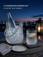 Ensemble de seaux à glace en verre haute qualité, blanc éclatant, motifs taillés au cristal, poignée métallique, vente en gros pour hôtels et bars, OEM ODM, commande en gros