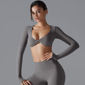 Nouveau Design Yoga Débardeur Court à Manches Longues Femme Course Fitness Yoga Haut <span class=keywords><strong>Soutien</strong></span>-<span class=keywords><strong>Gorge</strong></span> Sportif - Product Image 3