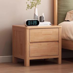Mesita de Noche de Madera Maciza con Cerradura, 2 Cajones, Estilo Nórdico, para Almacenamiento en el Dormitorio - Product Image 4
