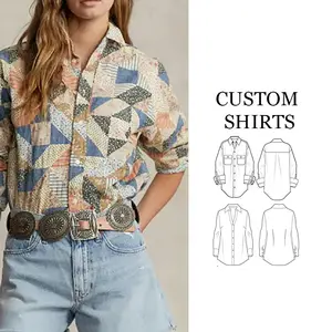 clothing manufacturer Custom Wholesale OEM/ODM Plaid ladies high end floral print cotton elegant modest women's blouses shirts