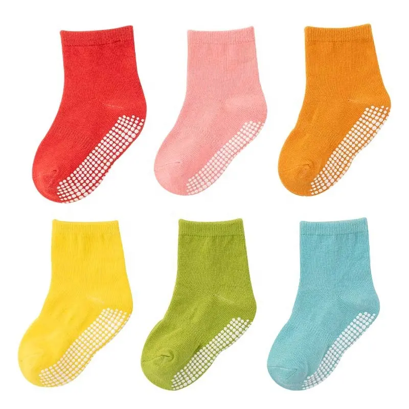 Confezione di calzini antiscivolo per bambini all'ingrosso con impugnature calzini in cotone organico neutro per neonati bambine ragazzi
