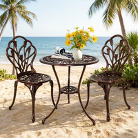Ensemble bistrot 3 pièces en aluminium moulé pour extérieur, table et chaises pour jardin, design traditionnel bronze, vente chaude