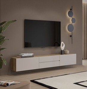 <span class=keywords><strong>Meuble</strong></span> <span class=keywords><strong>TV</strong></span> mural ou sur pied moderne, sans poignée, sur mesure, en matériaux durables, de haute qualité, pour salon - Product Image 1