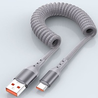 Câble de données flexible extensible en spirale USB-A vers USB-C, charge ultra-rapide 100W, pour téléphone portable, cordon de synchronisation en spirale