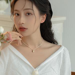 Natural Freshwater Pearl <b>Small</b> Grain Rice Bead <b>Necklace</b> Single Layer Stacked Rose Collarbone <b>Pendant</b> Fine <b>Pendant</b> <b>Necklaces</b> - Product Image 3