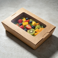 Boîtes d'emballage alimentaire en papier kraft brun jetables personnalisées avec logo, fenêtre simple, étanches, écologiques, couvercle épaissi, vente en gros