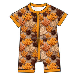 Хит продаж, 4 вида стилей Осенняя бамбуковая Пижама на молнии для новорожденных, 2 шт., пижама для сна, коротышки, комбинезон на молнии, комплект одежды - Product Image 4