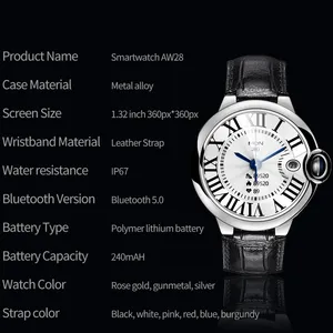 AW28 Ladies Luxury Reloj Round Shape Smart Leather Watch S9 Ultra Hombre Inteligentel Waterproof Women Watch Smart Android Ios