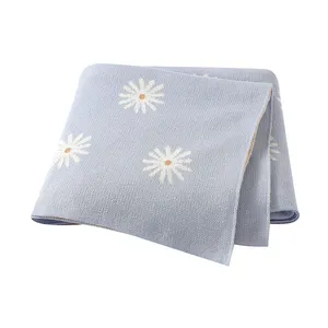 米米雄棉Oeko-Tex婴儿针织毛毯花朵图案毛毯软襁褓护理钩针针织婴儿毯