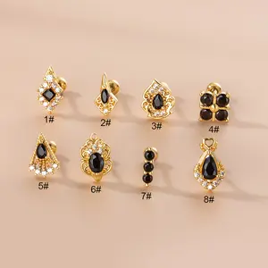 Gaby hot sale black cartilage studs gold earrings cartilage piercing earrings helix wholesale piercing jewelry