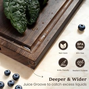 Planche à découper en noyer <span class=keywords><strong>noir</strong></span> avec poignée <span class=keywords><strong>et</strong></span> rigole à jus, 100% <span class=keywords><strong>bois</strong></span> massif naturel, robuste, idéale pour les chefs, cadeau parfait - Product Image 4