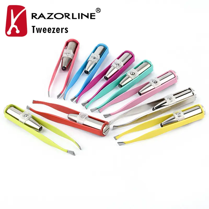 Cosmetic Eyebrow Tweezers With Led Light Stainless Steel Makeup Tools Tweezers 
