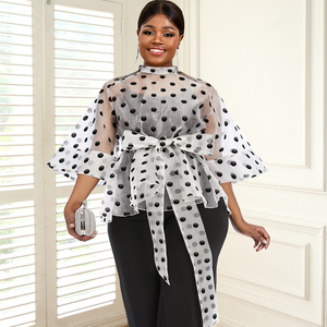 <span class=keywords><strong>Mezza</strong></span> svasata maniche a pois da <span class=keywords><strong>donna</strong></span> <span class=keywords><strong>camicia</strong></span> da spiaggia Plus Size - Product Image 1