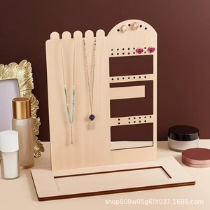 Support de rangement pour bijoux en bois massif, 3 niveaux, pour colliers, boucles d'oreilles, bracelets, couleur naturelle, présentoir de rangement - Product Image 3