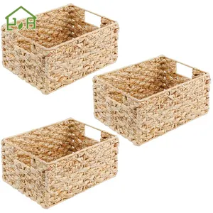 Handmade water hyacinth rattan bin seagrass woven storage basket with handle