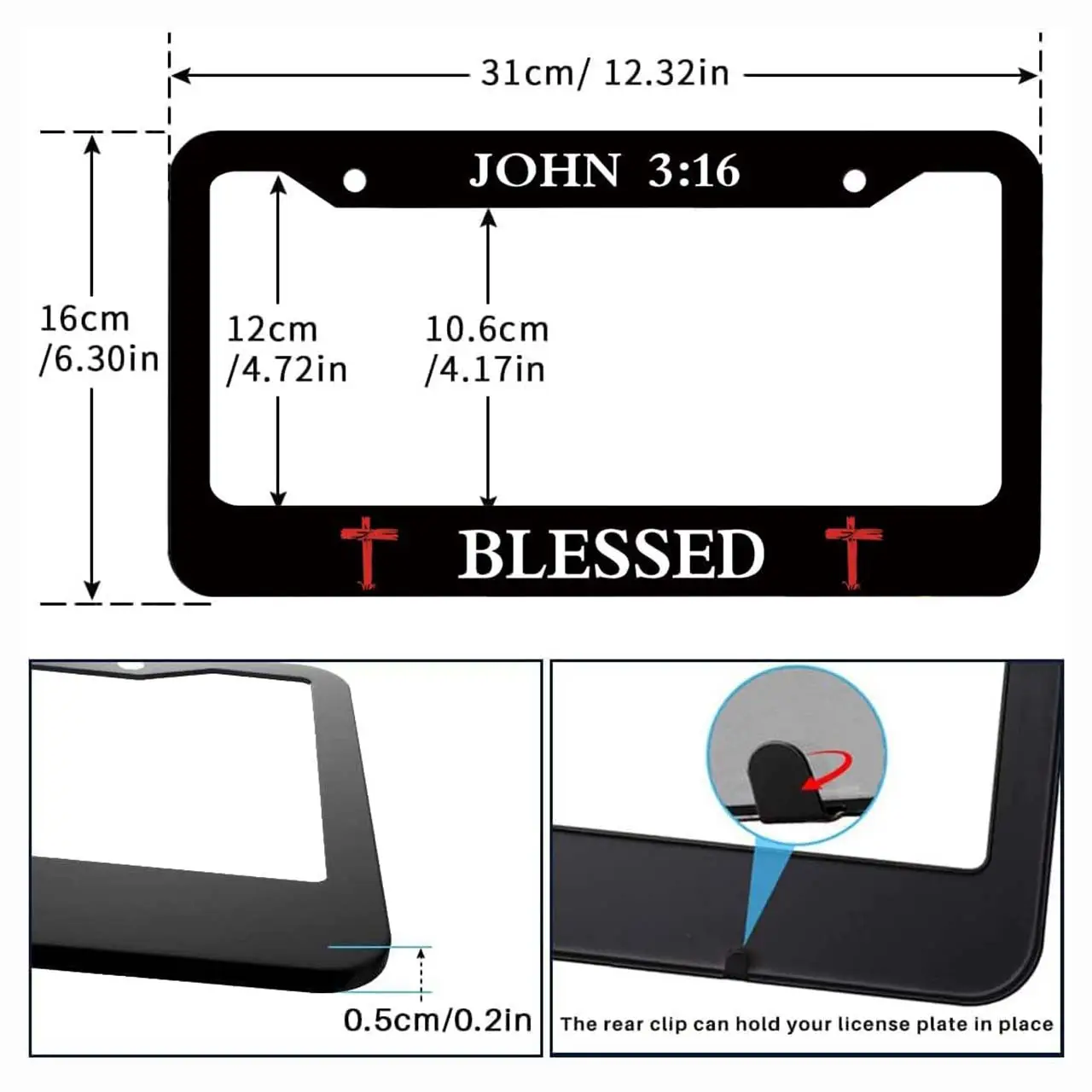 יוחנן 3:16 ישו צלב מסגרת לוחית רישוי מאושר נוצרי דתי דקורטיבי נירוסטה כיסוי לוחית רישוי לרכב