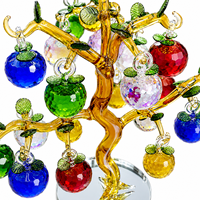 Ornement de Noël pliable en verre cristal fait main, motif sapin, boules colorées suspendues, base miroir pour banquets, centres commerciaux et décoration intérieure