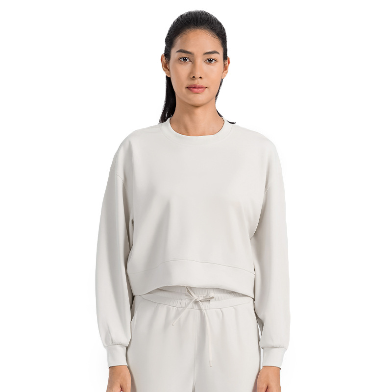 Super Fabric Top Soft and Liquid air Layer Casual Sports Hoodie for Women Loose Round Neck Sports Long Sleeves T Shirt Yoga Tops