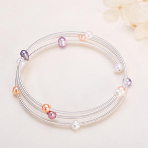 14K <b>Gold</b>-Plated Freshwater Pearl Three-Layer <b>Bracelet</b> Adjustable Mixed Color 5-6mm Elastic <b>Beaded</b> Fashion Jewelry - Product Image 4