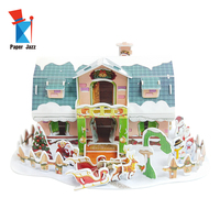 Puzzle Busa 3D Adegan Rumah Natal, Kerajinan Kartun Kreatif, Mainan Hadiah, Model Rakitan Santa Snowman Sleigh, Edukatif untuk Meja