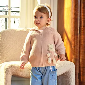 Db3236729 Dave Bella Herfst Kinderen Meisjes Mode Roze Hoodie Ontwerp Konijn Decoratie Casual Katoenen Gebreide Trui Vest