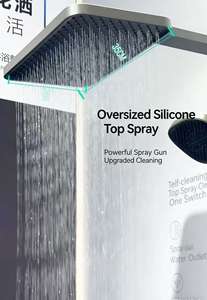 Ensemble de douche thermostatique LED <span class=keywords><strong>noir</strong></span> avec barre coulissante en acier inoxydable, jets de pluie et de main, finition mate et polie, style moderne pour hôtel - Product Image 2