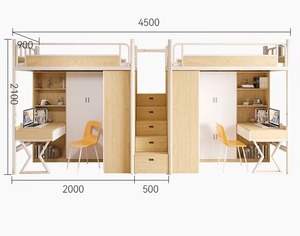 เตียงสองชั้นโลหะและไม้สไตล์มินิมอล พร้อมช่องเก็บของและบันได สำหรับห้องนอนอพาร์ตเมนต์ โรงแรม โรงเรียน หอพัก - Product Image 3