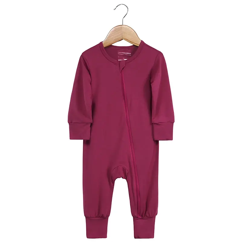OEM Custom Boutique Newborn Boy Bamboo Zipper Pajamas Soft Baby Girl Zip Footie Romper