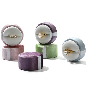 Velvet Ring Packaging Box Round Jewellery Display Storage case Purple Green <b>pink</b> Ring Packaging <b>Gift</b> <b>Boxes</b> - Product Image 3