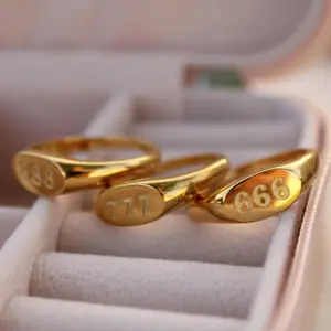 Angel Number Ring 111-999 Engraved Numbers 18k Gold Stainless Steel Waterproof Rings Men Women Jewelry