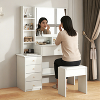 Table de toilette moderne avec miroir éclairé, dotée de 5 tiroirs ; Table de toilette avec panneau miroir éclairé pour le bureau à domicile